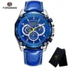 Forsining Mecânica Mecânica Automático Esporte do Exército Esporte Masculino Relógio Top Blue Real Leather Homem Assista 032