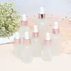 Frosted Glass Essential Oil Butelka Perfumy Płynne Odczynnik Pipeta Butelki kroplomierzem z Rose Gold Cap 5-100ml