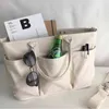 Shopping Bags Korean Canvas Casual Handbags for Women Large Capacity Big Ladies Tote Brand Desinger Weekender Female Shoulder Bag White 220307