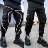 Erkek Yansıtıcı Gece Koşan Spor Pantolon Yan Cepleri Kargo Harem Pantolon Joggers Pantolon Moda Günlük 300W