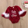 Barn barn Xmas Santa Claus Velvet Romper Jumpsuit baby girls romper kostym outfits kostym varm höst vinter baby kläder 201028