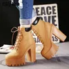 Eilyken Fashion Spring Autumn Platform Ankle Boots Women Lace Up Thick Heel Riding Equestrian Boots Ladies Worker Boots Black 201103