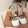 Women's Sandals Side Butterfly Tie Decor Patent Real Leather Sweet Round Toe Sqaure Heels Lolita Style Shoes Luxury Brand 4141