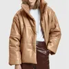 Women brown fur faux leather jacket coat oversized buttons Winter Female pu turn down collar jacket overcoat winter CY 201127