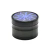 Tobak Dry Herb Grinder Högkvalitativa tillbehör 4 lager 63mm 5 färger Lightning Serration Aluminium Alloy Herbal Crusher med klar toppfönster Belysning i lager