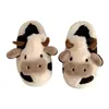 Mleko krowa puszysta futro pantofel zima ciepły zamknięty pluszowy dom króliczek Kawaii płaskie śliczne zwierzęce zjeżdżalnie buty 211228