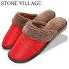 Plus w rozmiarze 3544 Oryginalna skóra ciepłe zimowe kapcie domowe Niezsuwa grube ciepłe buty domowe bawełniane kobiety mężczyźni kapcie 5 kolorów y200106