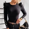 Jesień Moda Solid Kobiety Bluzki Koszule Casual Office Lady Turtleneck Pullover Topy 2020 Elegancki Slim Long Rękaw Przycisk Blusas1