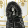 Coat Real Rabbit Fur Hooded Black Down Jacket Winter Women Classic Short Casual Outerwear Real Raccoon Fur Collar fur coat women 201214