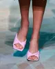 Mode kvinna skor 2022 sommar nya tofflor multicolor fold sandaler kvadrat tå öppna stora låga klackar glida-på flip flops sexiga