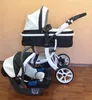 Luxury Baby Stroller 3 in 1,2020 New PU leather baby stroller and car seat, High Landscape Portable Pushchair,white pram1