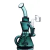 Bong in vetro di colore verde Dab Rig Spline Perc Recycler Oil Rig Water Pipes Narghilè Bubbler con giunzione da 14 mm Banger Bowl