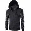 Cool Veste à capuche Hommes Printemps Mode Pu Cuir Manches Splice Bomber Veste Casual Coupe-Vent Blouson Veste Sweat Homme 201218