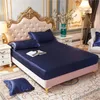 Satin Silk Fitted Bed Sheet Solid Color Mattress Protector Smooth Thick Cover With Elastic Band Washable 220217