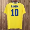 1994 Sweden LARSSON Mens Soccer Jerseys National Team Retro DAHLIN BROLIN INGESSON Home Yellow Away White Adult Football Shirts Uniforms