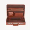 Briefcases Mens Laptop Briefcase Business Notebook Brief Case Genuine Leather Cowhide Password Brown/Black1