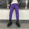 Mężczyźni Streetwear Cargo Spodnie 2021 Kombinezony Męskie Baggy Hip Hop Joggers Spodnie Kieszenie Spodnie Harem Fioletowe spodnie dresowe Koreański H1223