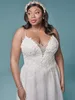 Superbes robes de mariée en dentelle grande taille perlées pure col en V profond une ligne robes de mariée dos nu balayage Train robe de mari￩e