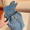 Designer- Classic Denim Mini Flap Backpack Bags Blue Large Capacity Quilted Matelasse Gold Metal Hardware Crossbody Shoulder Luggage Handbag