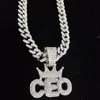 Colares de pingente homens mulheres hip hop CEO carta colar com 13mm cristal cubano corrente gelada bling hiphop moda jóias302w