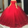 2022 3D Floral Puffy Ball Toga Quinceanera Jurken Bloemen Applicaties Off Shoulle Tulle Lace-Up Back Princess Sweet 16 Dress Prom Party Pageant Jurk Vestidos 15