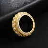 Hip Hop 5 Rows Men Solid Rotatable Cubic Zircon Iced Out Ring Gold Silver Colors Classic Size 7-12