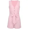 Casual Playsuit Mujer Off Hombro Cinturón Túnica Rosa Negro Sólido Verano Elegante Mono corto 2020 Monos para mujeres T200704