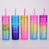 450 ml Gradiënt Kleur Tumbler met rietjes Zomerfeest Drankjes Cup Herbruikbare Plastic Skinny Tumblers RRA12474