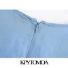 kpytomoa 여자 우아한 패션 퍼프 슬리브 미디 드레스 빈티지 V 넥 백 지퍼 여자 드레스 세련