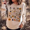 Women's Hoodies & Sweatshirts Women Casual O Neck Skull Print Halloween Pumpkin Design Long Sleeve Pullovers Tops Autumn Streetwear Ladies