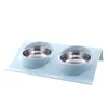 Double Bowls Pet dog cat Feeding Station Stainless Steel Water Food Feeder Solution for Dogs Cats supplies Y200917