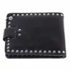 Hot Koop Vintage Mannen Korte Portemonnee Jongens Goth Skull Head Cross Black Lederen Biker Hasp Wallet met lange sleutel 48cm