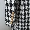 Alta Qualidade Novo Elegante Designer Lã Casaco Duplo Double Breasted Lion Botões Houndstooth Tweed Casaco longo 201217