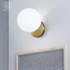 Wall Lamp Nordic Style LED Lights Post-modern Simple Bedroom Bedside Living Room Golden Milky White Glass Lamp1