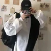 QWEEK Polo Women Bluza Harajuku Streetwear Hoodie Koreański List Mody Drukuj Biała Czarna Patchwork Jesień 2021 KPOP