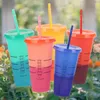 Starbucks Renk Değiştirme Bardaklar Renkli Kullanımlık Bardak Tumbler Kapaklı Soğuk Bardak Plastik Kupası Yaz Koleksiyonu Starbucks
