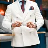 White Double Breasted Blazer for Men Slim Fit Single One Piece Male Suit Jacket with Peaked Lapel Italian Style Casual Coat 201104