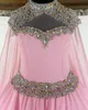 Rosafarbenes Chiffon-Festzugkleid für Teenager und Junioren 2022, Cape, Stehkragen, Bling-Kristalle, langes formelles Event-Partykleid für kleine Mädchen, Reißverschluss Rosie