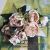 30cm Rose Pink Silk Bouquet Peony Artificial Flowers 5 Big Heads 3 Small Bud Bride Wedding Home Decoration Fake Flowers Faux