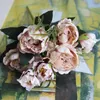 Ramo de seda rosa de 30cm, flores artificiales de peonía, 5 cabezas grandes, 3 brotes pequeños, novia, boda, decoración del hogar, flores falsas de imitación