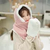 BeanieSkull Caps Women Winter Warm Reindeer Antler 3 In 1 Plush Hoodie Hat With Long Scarf Gloves D08E6187396