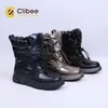 Clibee Snow Girls Bottes d'hiver avec doublure en laine chaude Big Kids Bottes imperméables à confort plat avec dentelle élastique ustable 32-37 201128