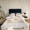 King Queen Size Comforter Cover Flat/Fitted Bed Sheet set Gray White Chic Embroidery 4Pcs Luxury Faux Silk Cotton Bedding Sets 201119