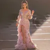 Casual Dresses Evening Party Women Elegant Sexy V Neck Split Side Ruffles Pink Dress Night Club Prom Wedding Long Maxi Plus Size 2024