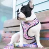 French Bulldog Harness Leash Printed Frenchie Reversible Harness Puppy Small Dogs Mesh Vest Leash Set for Pug Walking Training 201126