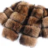 Maomaokong winter women's real fur coat Natural Raccoon fur jacket high quality fur round neck warm woman jacket 201214