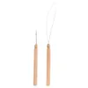 Fashion 2Pcs Hair Extension Hook Pulling Tool Needle Threader Micro Ring Beads Loop Wooden Handle With Iron Wire Hotting