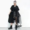 Chicever 여름 캐주얼 패치 워크 링 스팽글 흑인 여성 오픈 스티치 옷깃 짧은 소매 포켓 슬림 긴 여성 코트 201030