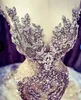 2023 Champagne Mermaid Wedding Dresses Luxury Crystal Beads Sequin Lace Sweep Train Wedding Dress Real Picture Sheer Cap Sleeve Br298p