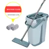 Mop rotante automatico con secchio Flat Squeeze Hand Free Wringing Magic Mop Cuscinetti per mop in microfibra Pulizia del pavimento della cucina di casa